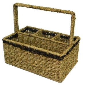 Rectangular seagrass flatware caddy 2 tone